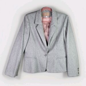 Saville Wool Blend Blazer Gray Classic Career Lined Size 14 Fall Winter Vintage